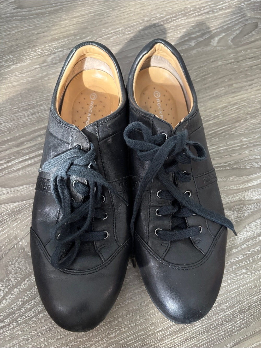 Rockport Men’s Black Leather Lace-Up Sneakers with Tan Lining